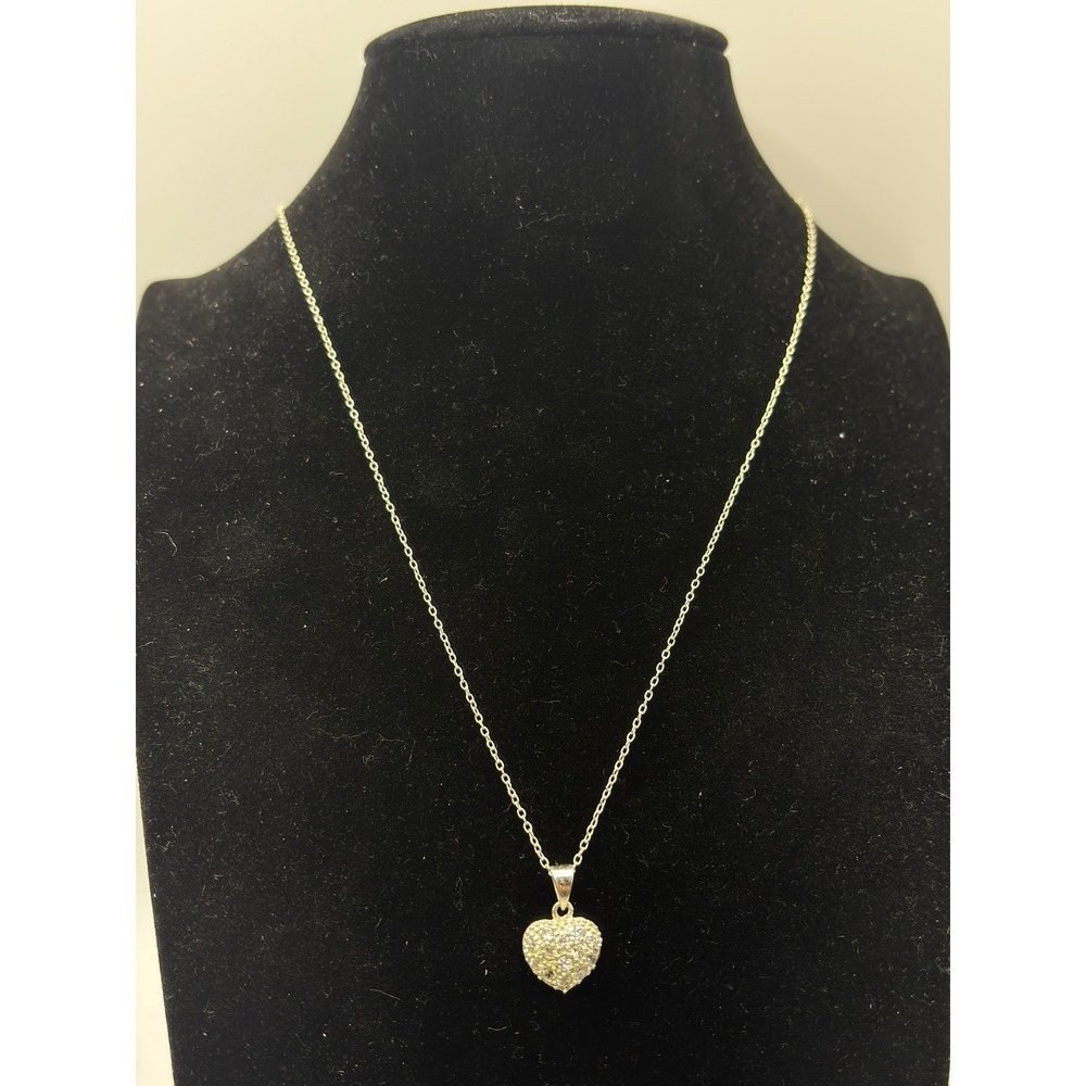 Unbranded Heart Necklace Women OS Silver Sterling Silver Cubic Zirconia Pavé